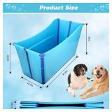 YUEPET Foldable Dog Bath Tub, Extra Large 49 Gal Portable Bath for Large Dogs, Drain Plug, Blue