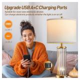 QiMH Gold Table Lamps (2) with Nightlight, 2 USB A+C, Clear Nightstand Lamps, White Shade