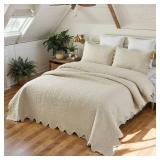 $180 Brandream Quilts Queen/King Cotton Coverlet Scalloped Edge Bedspread 98x106