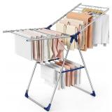 Sakugi Height-Adjustable Wings Clothes Drying Rack, Metal Foldable Laundry Dryer, Silver-Blue