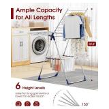 Sakugi Height-Adjustable Wings Clothes Drying Rack, Metal Foldable Laundry Dryer, Silver-Blue