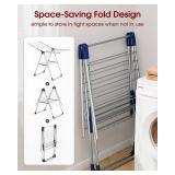 Sakugi Height-Adjustable Wings Clothes Drying Rack, Metal Foldable Laundry Dryer, Silver-Blue
