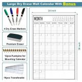 24x36 Inch Dry Erase Wall Calendar, Laminated 30-Day Schedule Planner for Family, Office