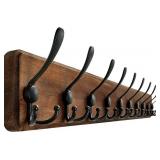 WEBI Coat Rack Wall Mount, 38 9/16" Long, 10 Hooks, Farmhouse Wood Hook Rail, Brown