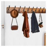 WEBI Coat Rack Wall Mount, 38 9/16" Long, 10 Hooks, Farmhouse Wood Hook Rail, Brown
