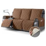 TAOCOCO 100% Waterproof Recliner Sofa Covers 3 Seater with Straps, Non-Slip Protector (Brown)