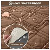 TAOCOCO 100% Waterproof Recliner Sofa Covers 3 Seater with Straps, Non-Slip Protector (Brown)