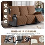 TAOCOCO 100% Waterproof Recliner Sofa Covers 3 Seater with Straps, Non-Slip Protector (Brown)