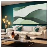 Suconvng Abstract Canvas Art - Green & White Irregular Shapes, Minimalist Wall Decor 20x40