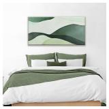 Suconvng Abstract Canvas Art - Green & White Irregular Shapes, Minimalist Wall Decor 20x40