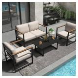 $408 Garvee 4-Piece Outdoor Metal Conversation Set with Loveseat, 2 Chairs & Coffee Table