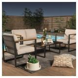 $408 Garvee 4-Piece Outdoor Metal Conversation Set with Loveseat, 2 Chairs & Coffee Table