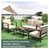 $408 Garvee 4-Piece Outdoor Metal Conversation Set with Loveseat, 2 Chairs & Coffee Table