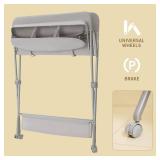 KARAOK Baby Changing Table with Wheels, 4-Level Height Adjustment, Storage Rack, Light Grey