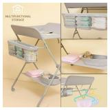 KARAOK Baby Changing Table with Wheels, 4-Level Height Adjustment, Storage Rack, Light Grey
