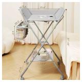 KARAOK Baby Changing Table with Wheels, 4-Level Height Adjustment, Storage Rack, Light Grey