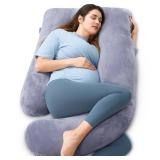 Momcozy U-Shaped Pregnancy Pillow with Removable Cover, 57-Inch Full Body Maternity Pillow, Grey