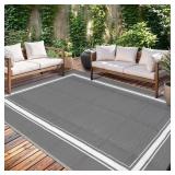 Garvee 8x10 Waterproof Outdoor Rug, Reversible Patio Rug, Indoor/Outdoor Carpet, Gray White