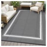 Garvee 8x10 Waterproof Outdoor Rug, Reversible Patio Rug, Indoor/Outdoor Carpet, Gray White