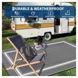 Garvee 8x10 Waterproof Outdoor Rug, Reversible Patio Rug, Indoor/Outdoor Carpet, Gray White