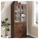 $260 Garvee Farmhouse Pantry Cabinet 71.9" Tall Cabinet with Tempered Glass Doors Anti-Tip Design