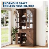 $260 Garvee Farmhouse Pantry Cabinet 71.9" Tall Cabinet with Tempered Glass Doors Anti-Tip Design