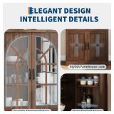$260 Garvee Farmhouse Pantry Cabinet 71.9" Tall Cabinet with Tempered Glass Doors Anti-Tip Design