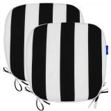 SleepMan Chair Cushions 17x16 with Ties, Set of 2, Water-Resistant U-Shape Pads, Black Stripe