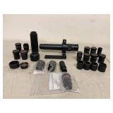 Microscope Parts Lot - Zoom Objective Body 2.5-4.5 & Assorted WF Lenses