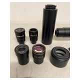 Microscope Parts Lot - Zoom Objective Body 2.5-4.5 & Assorted WF Lenses