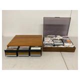 Vintage Cassette Tape Storage Cases Lot Woodgrain Drawers Lid w Tapes