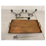 Vintage Metal Decor Group Copper Tray Candleholders Bell 5pc Set