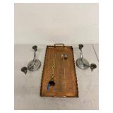 Vintage Metal Decor Group Copper Tray Candleholders Bell 5pc Set