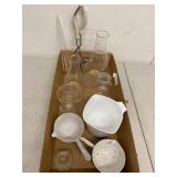 Lot of Vintage Kimax Pyrex Laboratory Glassware Beakers Flasks Tongs Thermometers