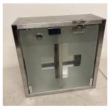 Stainless Steel Wall Mount First Aid Cabinet Frosted Glass Door Cross Lockable