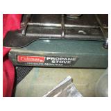 Coleman camping stove, assorted coo...