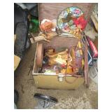 Vintage wood box trunk containing a...