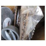 Wood box containing replacement saw...