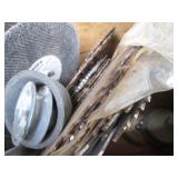 Wood box containing replacement saw...