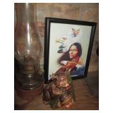 Vintage oil lamp, cut metal horse s...