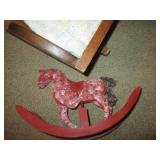 Painted wood doll cradle, porcelain...