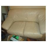 Ivory Leather 2-cushion Loveseat...