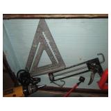 Vintage footlocker trunk, hand saws...