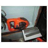 Vintage footlocker trunk, hand saws...
