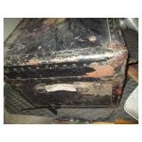 Vintage footlocker trunk, hand saws...