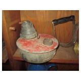 Antique copper teapot, Enamelware a...