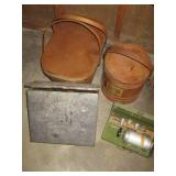 Wood picnic basket and hat box...