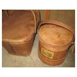 Wood picnic basket and hat box...