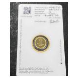 1 GRAM .999 FINE GOLD PAMP ROUND CARDED