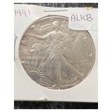 1991 AMERICAN SILVER EAGLE 1 TROY OZ .999 FINE SILVER
